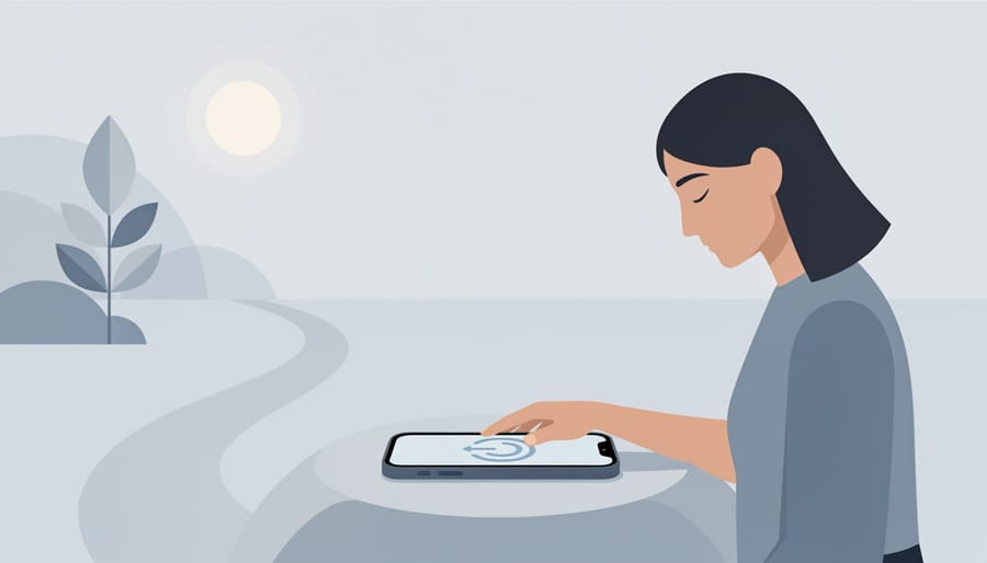Person’s hand placing a smartphone face-down next to a book and closed laptop on a desk